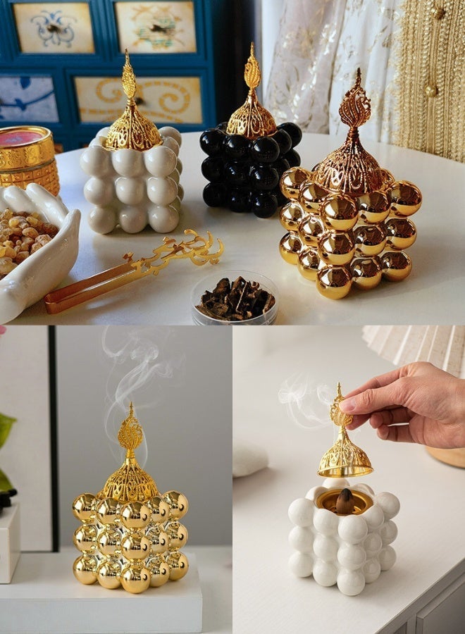 Gold Ceramic Cube Incense Burner, Handheld Incense Holder,Incense smoke oven, Elegant Home Decor for Living Room & Bedroom - Image 3